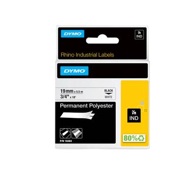 Nastro Rhino 18484,19 mm x 5,5 mt poliestere permanente nero bianco Dymo S0718220 - 10944