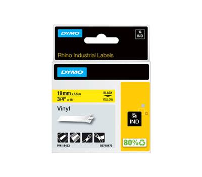 Nastro Rhino 19 mm x 5,5 mt poliestere permanente nero giallo - 10909