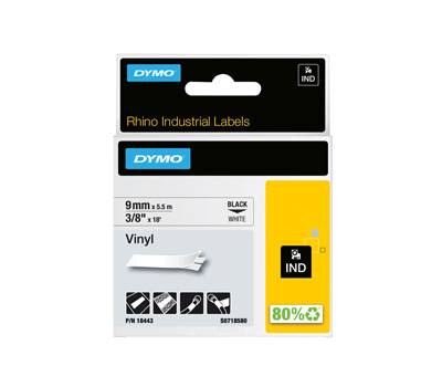 Nastro Rhino 9 mm x 5,5 mt vinile permanente nero bianco - 10889