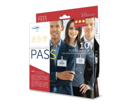 Portanome Pass 4E - 11 x 7 cm - metallo con clip - conf. 10 pezzi - Sei Rota - 318415 - 8004972028705 - DMwebShop - 1