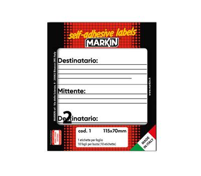 Etichette adesive mittente-destinatario - in carta - permanenti - 115 x 70 mm - 2 etichette per foglio - 10 fogli - bianco - Markin - X10001 - 8007047035004 - DMwebShop