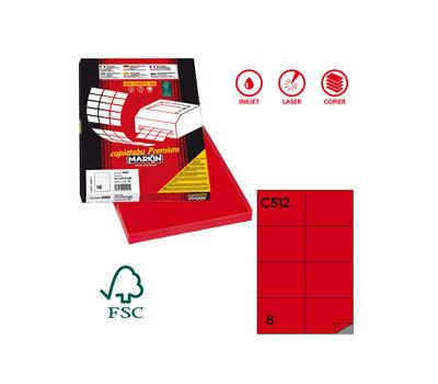 Etichetta adesiva C512 - carta - permanente - 105 x 74,25 mm - 8 etichette per foglio - rosso - scatola 100 fogli A4 - Markin - X210C512RO - 8007047022554 - DMwebShop
