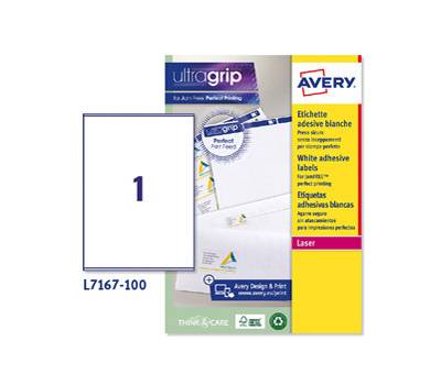 Etichetta adesiva L7167 - permanente - 199,6 x 289,1 mm - 1 etichetta per foglio - bianco - conf. 100 fogli A4 - Avery - L7167-100 - 5014702004322 - DMwebShop