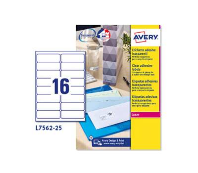 Etichetta in poliestere L7562 - permanente - 99,1 x 34 mm - 16 etic. per foglio - trasparente - conf. 25 fogli A4 - Avery - L7562-25 - 5014702177286 - DMwebShop