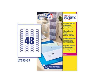 Etichetta in poliestere L7553 - permanente - 22 x 12,7 mm - 48 etic. per foglio - trasparente - conf. 25 fogli A4 - Avery - L7553-25 - 5014702984976 - DMwebShop