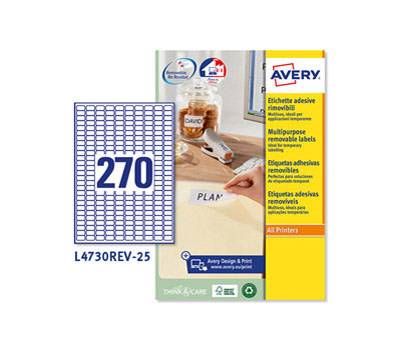 Etichetta adesiva L4730REV - rimovibile - 17,8 x 10 mm - 270 etic. per foglio - bianco - conf. 25 fogli A4 - Avery - L4730REV-25 - 5014702106415 - DMwebShop