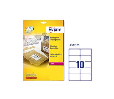 Etichetta in poliestere L7992 - permanente - impermeabile - 99.1 x 57 mm - 10 etic. per foglio - bianco - conf. 25 fogli A4 - Avery - L7992-25 - 4004182144855 - DMwebShop