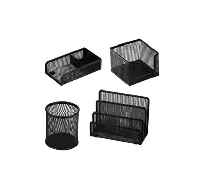 Set scrivania da 4 accessori - rete metallica - nero - Lebez - 1424-N - 8007509026335 - DMwebShop
