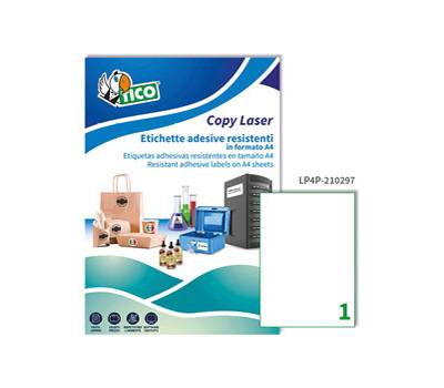 Etichetta in poliestere LP4P - laser - permanente - 210 x 297 mm - 1 etichetta per foglio - bianco - conf. 70 fogli A4 - Tico - LP4P-210297 - 8007827192217 - DMwebShop