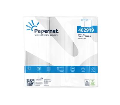 Carta igienica 2 veli 16,5 gr 9,5 cm x 19,8 mt diametro 10,2 cm 180 strappi pacco 18 rotoli Papernet 402919 - 12883