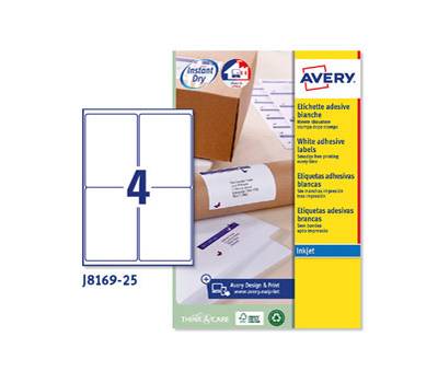 Etichette adesive J8169 in carta angoli arrotondati inkjet permanenti bianco 99,1 x 139 mm - 12616