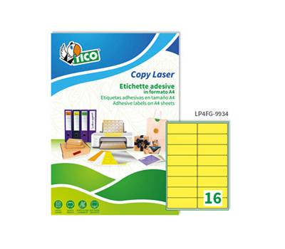Etichette adesive LP4F carta angoli arrotondati permanenti 99,1 x 34 mm 16 etichette per foglio 70 fogli giallo fluo LP4FG 9934 - 12577