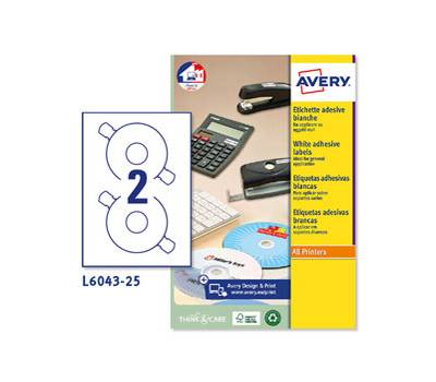 Etichette adesive tonde L6043 carta laser permanenti diametro CD 117 mm foro 41 mm 2 etichette per foglio 25 fogli L6043 - 12553