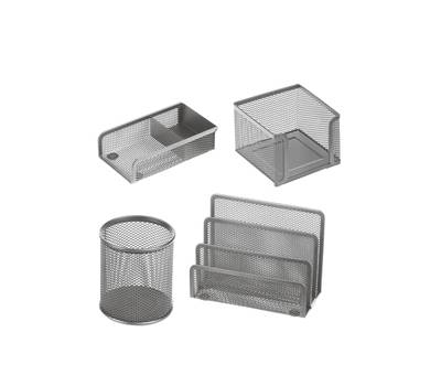 Set scrivania 4 accessori rete metallica argento - 12064