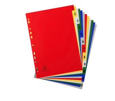 Divisori Numerici - 1-12 - PPL opaco - A4 - colori assortiti - conf. 20 pezzi - Exacompta - 1512E - 3130630015123 - DMwebShop - 1