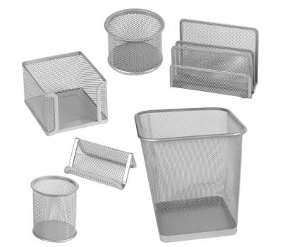 Set scrivania da 6 accessori - rete metallica - argento - Lebez - 1426-S - 8007509026397 - DMwebShop - 1
