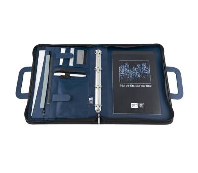 Portablocco - similpelle - con anelli - blu - 28,5 x 36 cm - City Time - 4853-BL - 8002787485317 - DMwebShop - 1