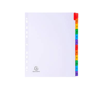 Separatore numerico 1/12 - cartoncino bianco 160 gr - tasti colorati - A4 maxi - Exacompta - 4112E - 3130630011125 - DMwebShop - 1
