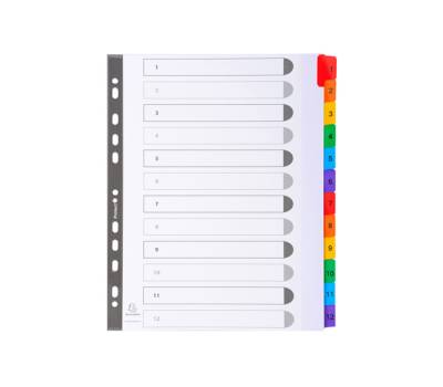 Separatore numerico 1/12 - cartoncino bianco 160 gr - tasti colorati - A4 maxi - Exacompta - 4112E - 3130630011125 - DMwebShop - 2