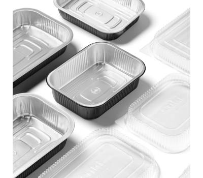 Contenitore alluminio stirato+coperchio in R-PET - 1 porzione - 17,8 x 13,6 x 3,7 cm - conf. 25 pezzi - Cuki Professional - 154229567 - 8003980600040 - DMwebShop - 1