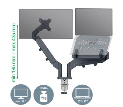 Braccio salvaspazio - per 2 monitor & laptop - grigio scuro - Leitz - 65380089 - 4002432134700 - DMwebShop - 1