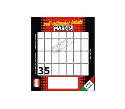 Etichetta adesiva permanente rettangolare - 27 x 15 mm - 35 etich. per foglio - 10 fogli per busta - bianco - conf. 25 pezzi Markin - X10019 - 8007047936080 - DMwebShop