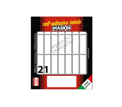 Etichetta adesiva permanente rettangolare - 46 x 14 mm - 21 etich. per foglio - 10 fogli per busta - bianco - conf. 25 pezzi Markin - 10032 - 31097A - DMwebShop