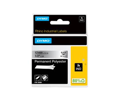 Nastro Rhino - 12 mm x 5,5 mt - poliestere - permanente - nero-metallo - Dymo - S0718180 - 71701184863 - DMwebShop
