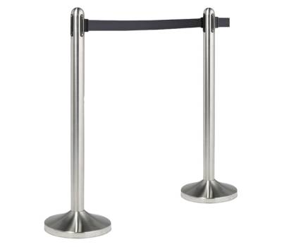 Colonnina segnapercorso cromata - altezza 100 cm - nastro retrattile nero da 210 cm - Securit - RS-RT-RVS-BL-SET - 8718226496362 - DMwebShop
