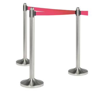 Colonnina segnapercorso cromata altezza 100 cm Nastro retrattile rosso da 210 cm - 13683