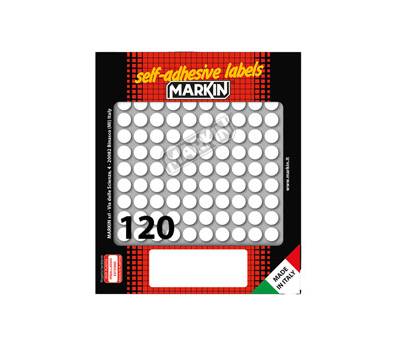 Etichette adesive in carta permanenti diametro 10 mm 120 etichette per foglio 10 fogli bianco Markin 10004 - 15680