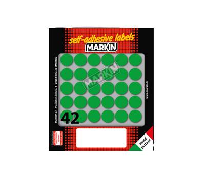 Etichette adesive tonde in carta permanenti diametro 18 mm 42 etichette per foglio 10 fogli verde Markin 10006VE - 5647