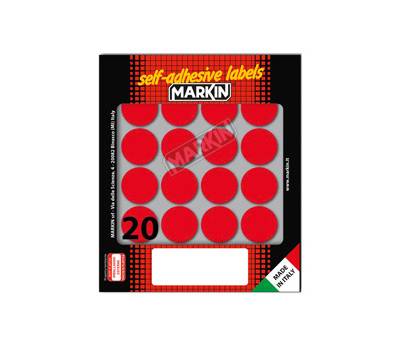 Etichette adesive tonde in carta permanenti diametro 27 mm 20 etichette per foglio 10 fogli rosso Markin 10008RO - 5648