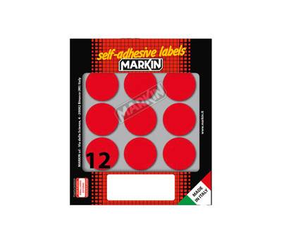 Etichette adesive tonde in carta permanenti diametro 34 mm 12 etichette per foglio 10 fogli rosso Markin X10009RO - 5651
