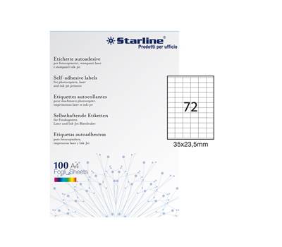Etichetta adesiva - carta - permanente - 35 x 23,5 mm - 72 etichette per foglio - bianco - conf. 100 fogli - A4 - Starline - X210ODC526 - 8025133013668 - DMwebShop