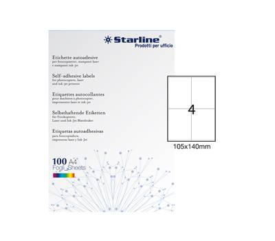 Etichetta adesiva - permanente - 105 x 140 mm - 4 etichette per foglio - bianco - conf. 100 fogli A4 - Starline - X210ODC505 - 8025133013859 - DMwebShop