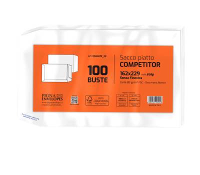 Busta sacco Competitor FSC - strip adesivo - 16 x 23 cm - 80 gr - bianco conf. 100 pezzi - Pigna - 065451923 - 8005235105553 - DMwebShop - 1