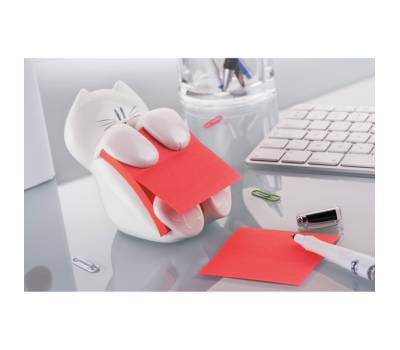 Dispenser gatto bianco + ricarica Post it Super Sticky Z Notes - rosso rubino - 76 x 76 mm - 90 fogli - Post-it - 7000090057 - 4891203052615 - DMwebShop - 1