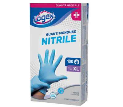 Guanti in nitrile non talcato - per uso medicale - taglia XL - azzurro - scatola 100 pezzi - Logex Professional - 3476LXXL - 8003350551095 - DMwebShop - 1