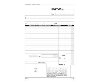 Blocco ricevute sanitarie numerate - 100-2 copie autoricalcanti - 21,5 x 14,8 cm - Data Ufficio - DU1653C1000 - 8008842944102 - DMwebShop - 1