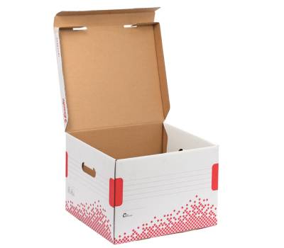 Scatola container Speedbox - Small - 25,2 x 35,5 cm - dorso 19,3 cm - bianco e rosso - conf. 15 pezzi - Esselte - 623911 - 4049793026015 - DMwebShop - 4