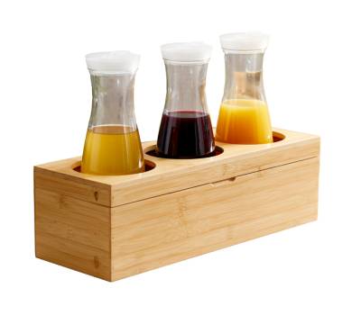 Portabottiglie con tre fori - 42 x15,5 x13 cm - bamboo - colore naturale - Leone - S0132 - 8024112018052 - DMwebShop - 1