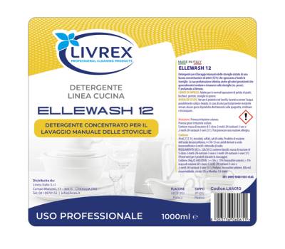 Detergente Ellewash 12 per piatti - 1L - limone - Livrex - LX4010 - 8053736060611 - DMwebShop - 2