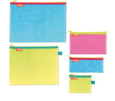 Buste con zip - 5 formati assortiti - retina - colori fluo - display 36 pezzi - Arda - 0211EXP - DMwebShop - 1