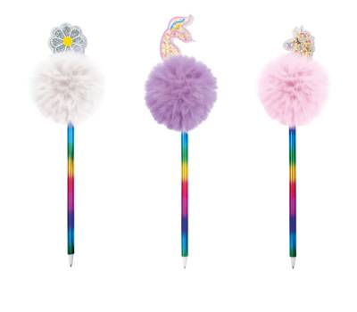 Penne a sfera Bright - pom pom e paillette - fantasie assortite - expo 12 pezzi - Lebez - 81392 - 8007509110973 - DMwebShop - 1