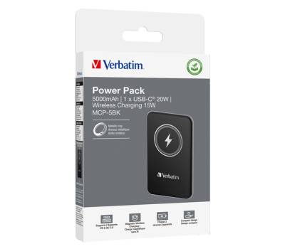 Power Bank Wireless Magnetico 5000 mAh - nero - Verbatim - 32240 - 23942322405 - DMwebShop - 2