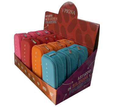 Astuccio 2 zip Monocromo - 21 x 5 x 9 cm - silicone-poliestere - colori assortiti - conf. 12 pezzi - Pigna - 023310400 - 8005235214903 - DMwebShop - 1