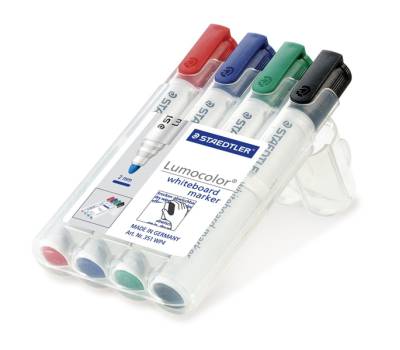 Pennarelli Lumocolor whiteboard 351 - tratto 2 mm - colori assortiti - conf. 4 pezzi - Staedtler - 351WP4 - 4007817314302 - DMwebShop