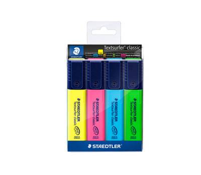 Evidenziatore Textsurfer Classic - punta a scalpello - tratto da 1 - 5 mm - astuccio 4 colori - Staedtler - 364-WP4 - 4007817321027 - DMwebShop
