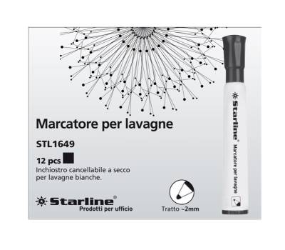 Marcatore per lavagne cancellabili - punta tonda - 2 mm - nero - conf. 12 pezzi - Starline - STL1649. - 8025133021052 - DMwebShop